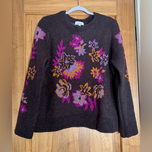 EUC & OTHER STORIES Floral Jacquard Sweater Metallic Thread Detail M Plum Purple - Picture 6 of 16